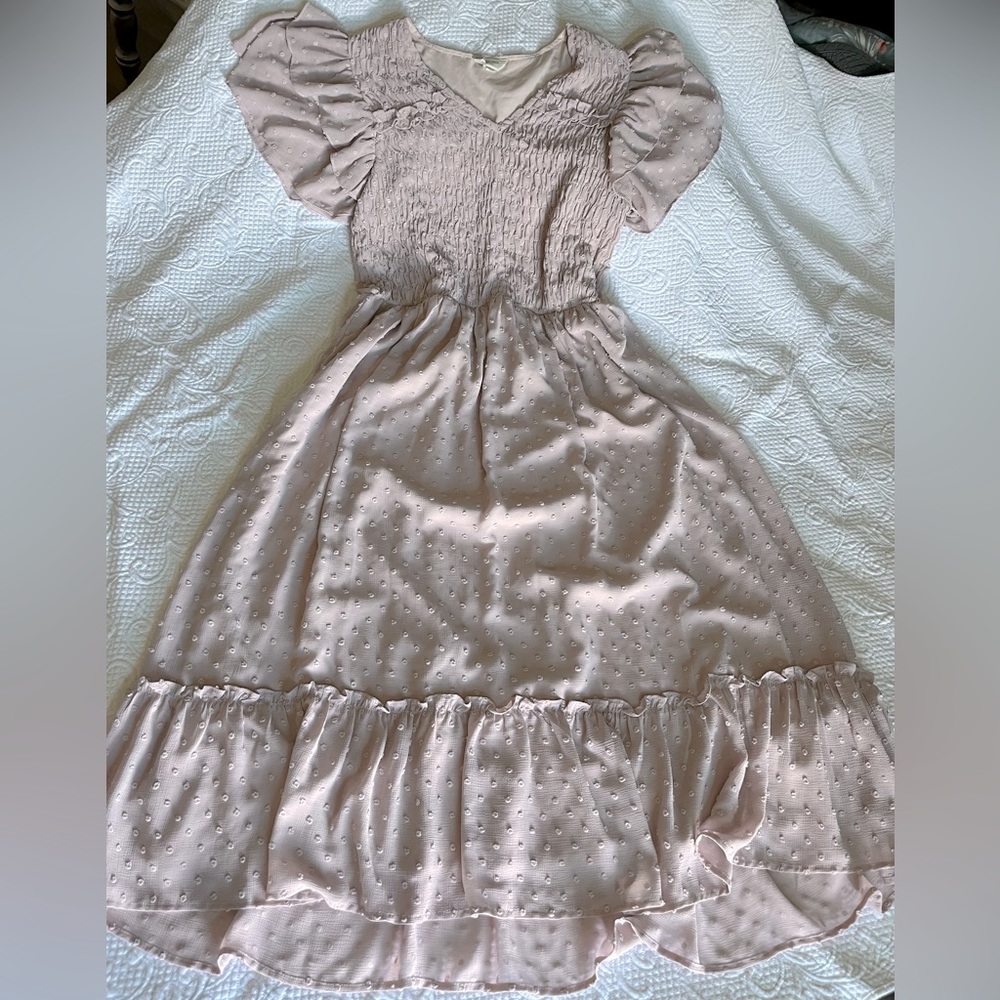 Orange Creek swiss-dot dress, mauve